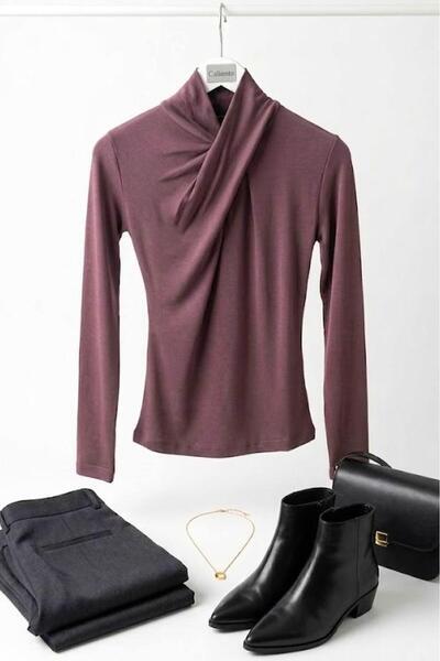 Raneel Kazançlı Alışveriş Women's Draped Detailed Long Sleeve Blouse Brown