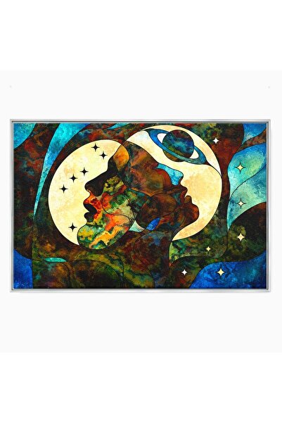 Luxcanva Tablou Canvas Cosmosul Visator 120x80 cm cu Rama Argintiu Cosmos Vis...