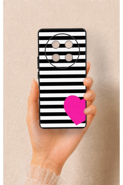 Vip Case Honor Magic 7 Lite 5g Compatible Striped Heart Pattern Silicone Case