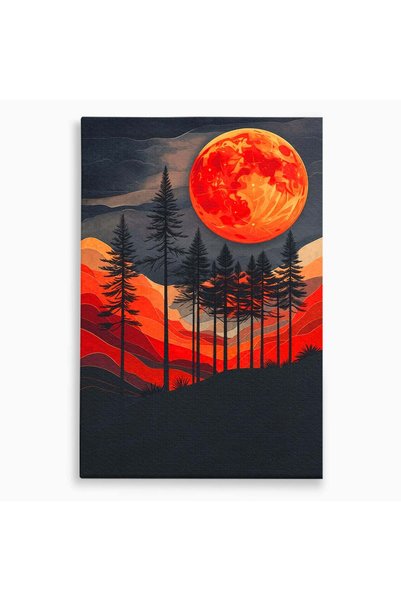 Luxcanva Tablou Canvas Luna Rosie Peste Padure 40x60 cm pe Sasiu Lemn Luna Pa...