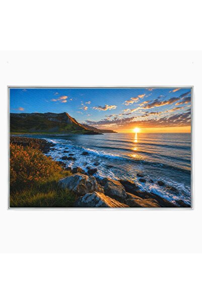 Luxcanva Tablou Canvas Apus Pe Tarmul Stancos 100x70 cm cu Rama Argintiu Apus...
