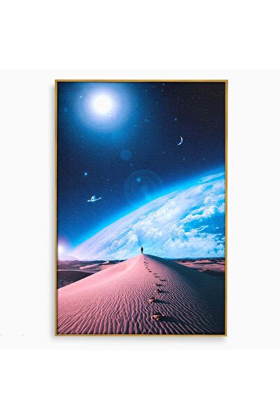 Luxcanva Tablou Canvas Lumina Cosmică 40x60 cm cu Rama Auriu Spatiu Desert Stele