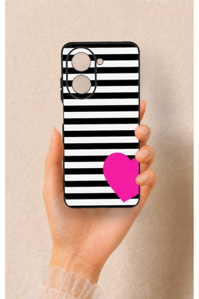 Vip Case Redmi A5 Compatible Striped Heart Pattern Silicone Case