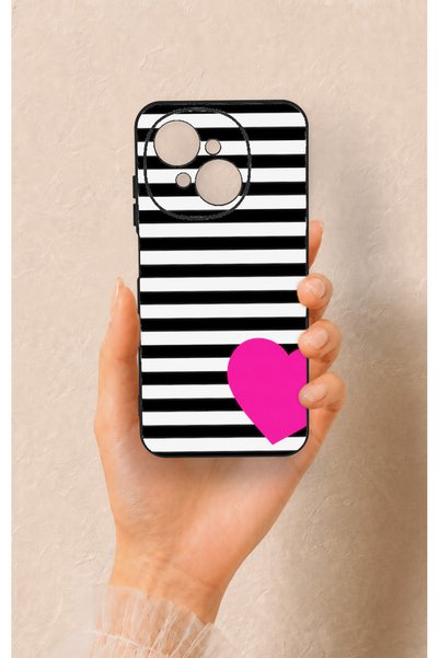 Vip Case Tecno Spark Go1 Compatible Striped Heart Patterned Silicone Case