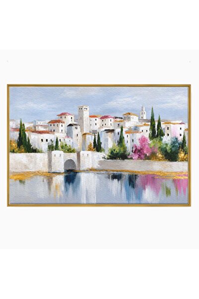 Luxcanva Tablou Canvas Oras Mediteranean 70x50 cm cu Rama Auriu Oras Peisaj M...