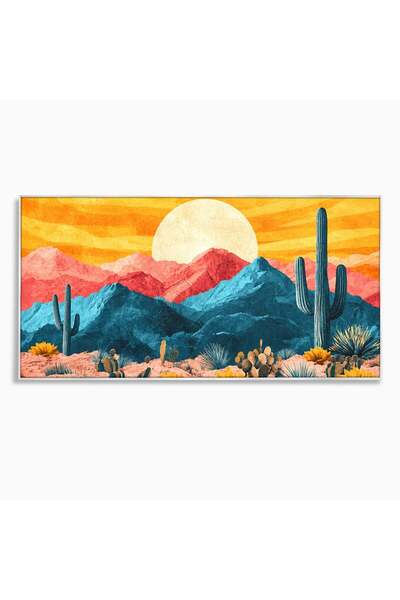 Luxcanva Tablou Canvas Desertul La Apus 120x60 cm cu Rama Argintiu Desert Apu...