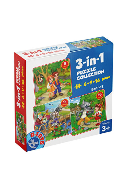 D-Toys Set de 3 puzzle-uri cu tematică de basme, cu 6, 9, 16 piese: Motanul Î...