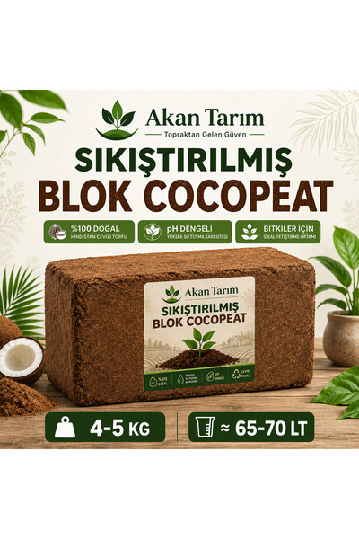Akan Tarım Cocopeat İthal Hindistan Cevizi Torfu 4-5 KG ≈ 65-70 LT