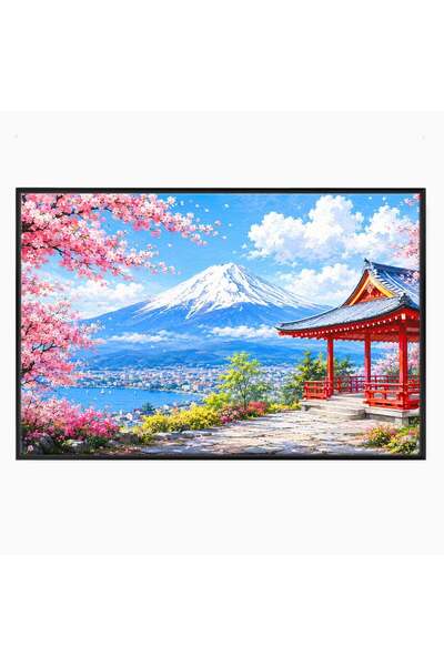 Luxcanva Tablou Canvas Primavara La Templu Japonez 120x80 cm cu Rama Negru Te...