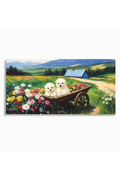 Luxcanva Tablou Canvas Catelusi In Caruta De Flori 140x70 cm pe Sasiu Lemn Ca...
