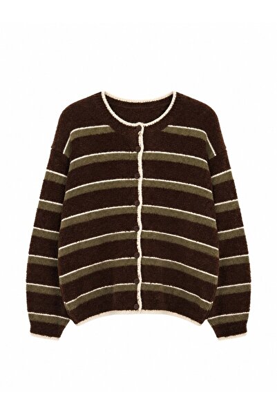 Retrobird Maggie Crew Neck Striped Buttoned Knitwear Cardigan Women's Brown -...