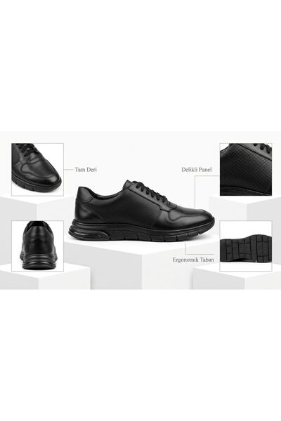 ERDOĞAN TULGAR Genuine Leather Big Size 45 46 47 Black Casual Sneaker Men's S...