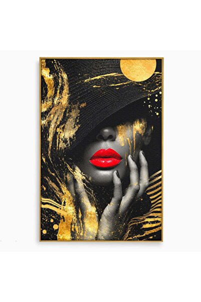 Luxcanva Tablou Canvas Eleganta Aurie 70x100 cm cu Rama Auriu Portret Elegant...