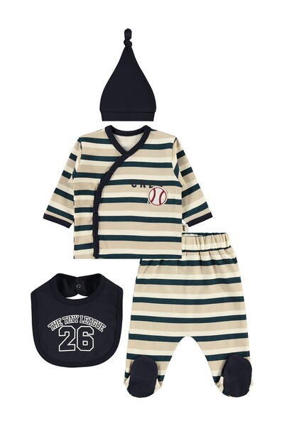 Civil Baby Line Printed Bodysuit Sets - Beige