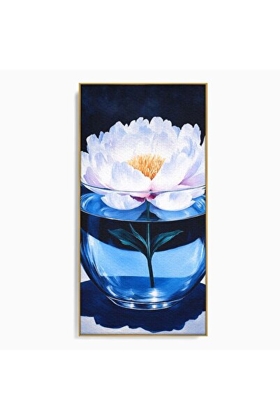 Luxcanva Tablou Canvas Bujor In Vaza 60x120 cm cu Rama Auriu Bujor Vaza Floral