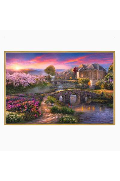 Luxcanva Tablou Canvas Peisaj Feeric de Primavara 60x40 cm cu Rama Auriu Peis...