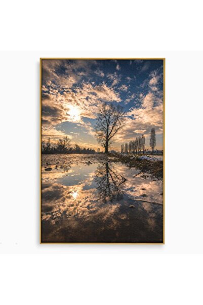 Luxcanva Tablou Canvas Reflexii In Apus 40x60 cm cu Rama Auriu Apus Reflexii ...
