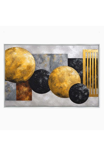 Luxcanva Tablou Canvas Armonie Geometrica Aurie 70x50 cm cu Rama Argintiu Geo...