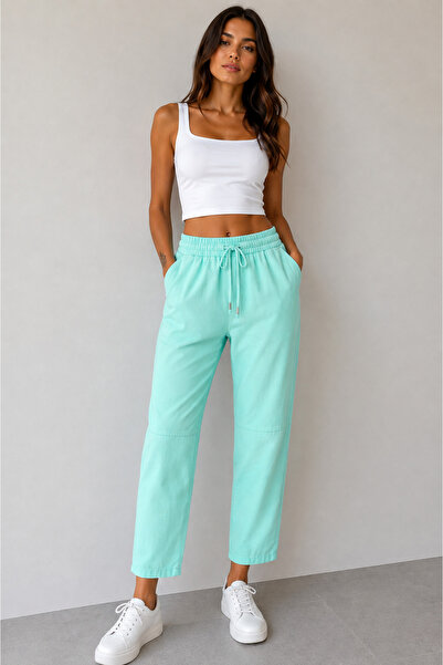 My Blog Mint Beli Elastic Linen Trousers - 23085