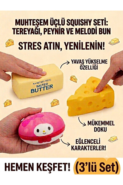 TrendTopic Tereyağı-Peynir-Sansiro Model 3 lü Set Sıkmalı Süngerli Sukuşi