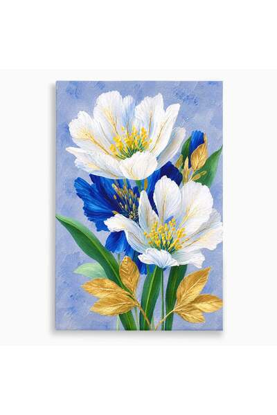 Luxcanva Tablou Canvas Flori Albe Si Albastre 80x120 cm pe Sasiu Lemn Flori N...