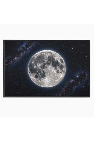 Luxcanva Tablou Canvas Luna Plina 70x50 cm cu Rama Negru Luna Spatiu Noapte