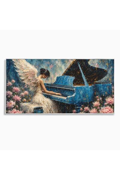 Luxcanva Tablou Canvas Ingerul Muzicii 100x50 cm cu Rama Argintiu Inger Pian ...