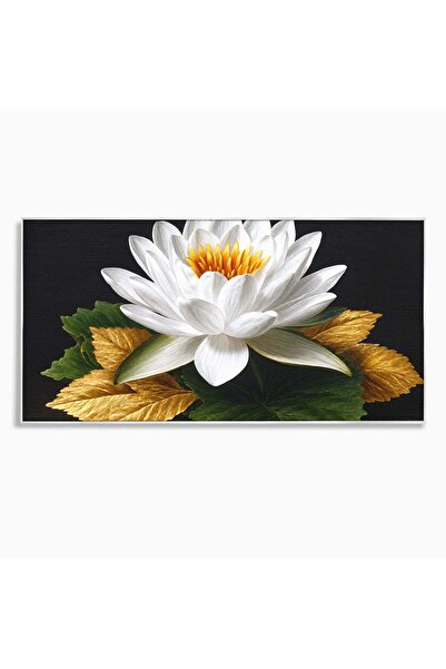 Luxcanva Tablou Canvas Splendoare Albă 100x50 cm cu Rama Argintiu Lotus Elega...