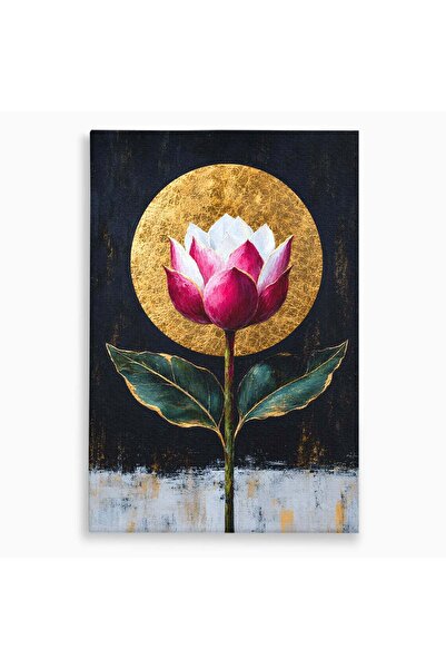 Luxcanva Tablou Canvas Eclipsa Florii 70x100 cm pe Sasiu Lemn Floare Lotus Auriu