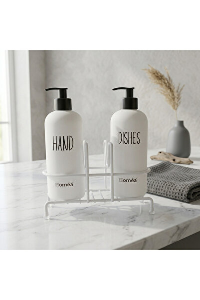 Homea 2'li Beyaz Sıvı Sabunluk Seti Metal Tel Standlı Mutfak Banyo Organizer