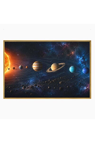 Luxcanva Tablou Canvas Sistem Solar Cosmic 70x50 cm cu Rama Auriu Sistem Sola...
