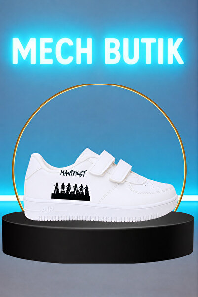 MECH BUTİK Manifest Printed Velcro Black, White School Shoes Sports Shoes Sne...