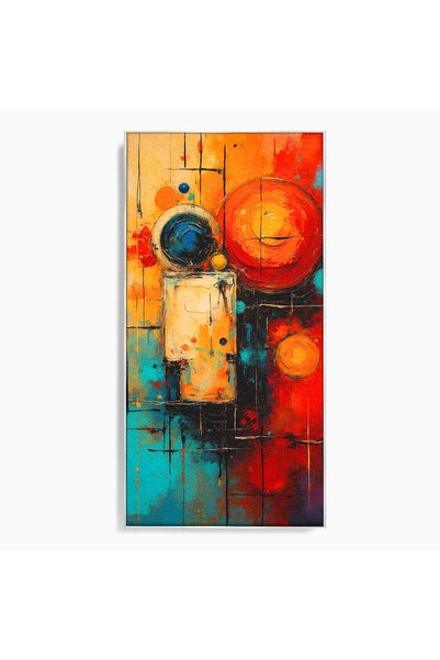 Luxcanva Tablou Canvas Compozitie Abstrata Cu Cercuri 60x120 cm cu Rama Argin...