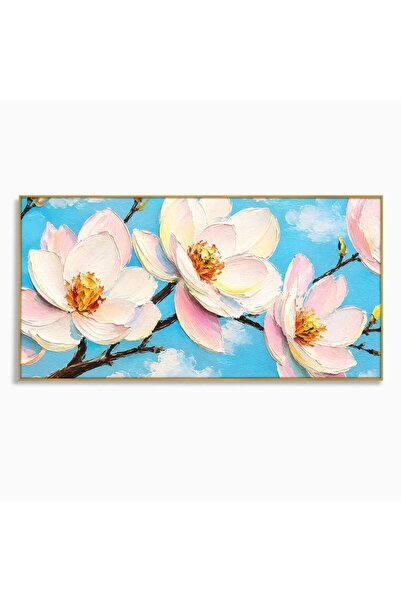 Luxcanva Tablou Canvas Magnolii In Floare 100x50 cm cu Rama Auriu Magnolii Fl...