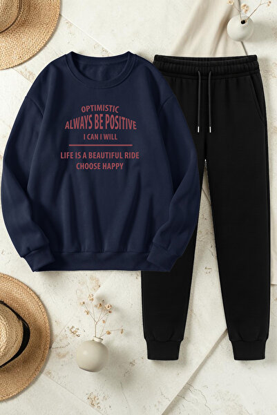 uyguntarz Unisex Design Printed Crew Neck Sweatshirt - 2-Piece Tracksuit Set