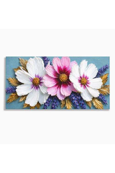 Luxcanva Tablou Canvas Trio Floral Pe Lemn 100x50 cm pe Sasiu Lemn Flori Natu...
