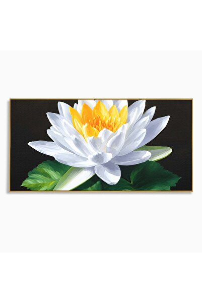 Luxcanva Tablou Canvas Floare De Lotus 120x60 cm cu Rama Auriu Floare Lotus N...