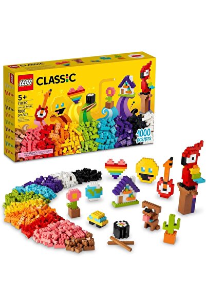 LEGO مجموعة ألعاب البناء الكلاسيكية 11030 مع تصميمات إيموجي مبتسمة، ببغاء، زه...