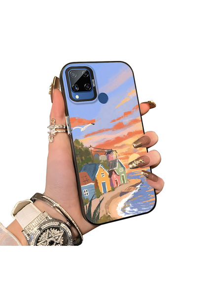 ucuc حافظة هاتف Realme C15/C25/C25S متوافقة مع مشهد شاطئ غروب الشمس مطبوعة من...