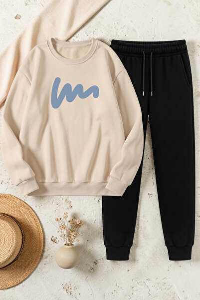 uyguntarz Unisex W Signature Design Printed Crew Neck Sweatshirt - 2-Piece Tr...