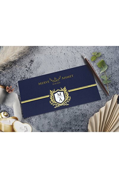 Altın Yaldızlı Düğün, Nikah, Nişan, Kına Davetiyesi (100 adet)