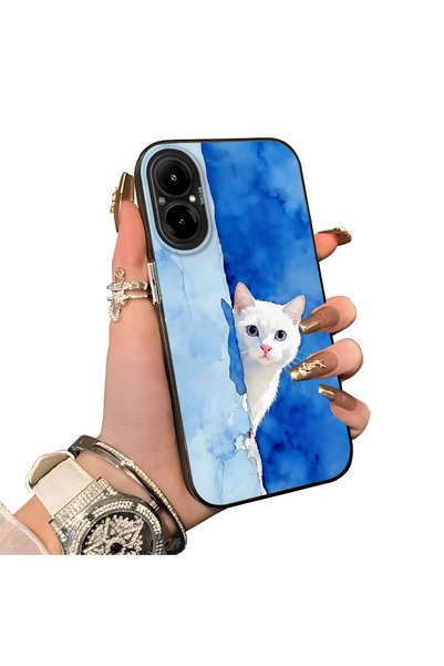 ucuc Realme C67 4g Compatible Cute White Cat Pattern Acrylic Back Silicone Ed...
