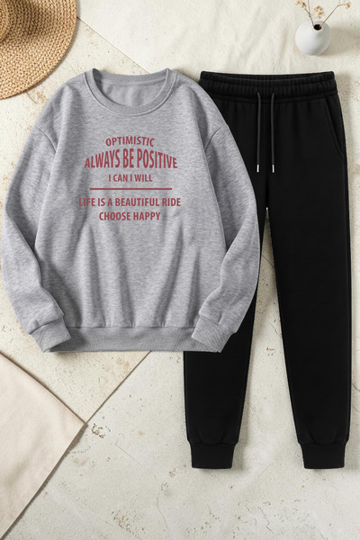 uyguntarz Unisex Design Printed Crew Neck Sweatshirt - 2-Piece Tracksuit Set