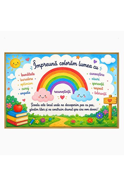 Luxcanva Tablou Canvas Curcubeu Alaturi De Nori 120x80 cm cu Rama Auriu Curcu...