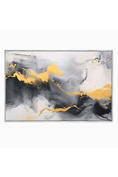 Luxcanva Tablou Canvas Flux Abstract Auriu 60x40 cm cu Rama Argintiu Abstract...