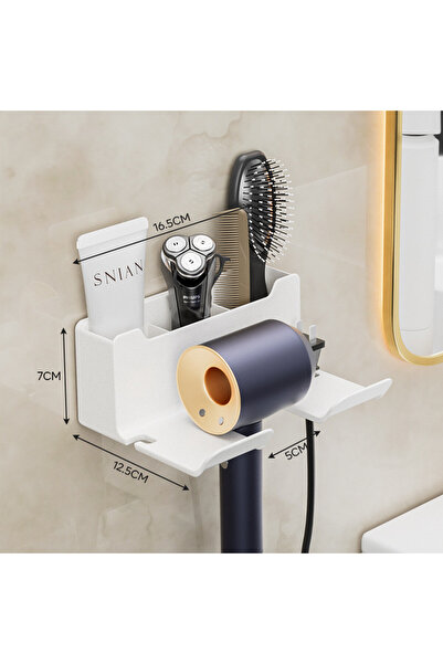 Choice White Wall Mounted Hair Dryer Holder For Dyson Bathroom Shelf Without ...
