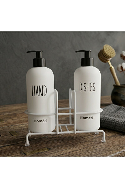 Homea 2'li Beyaz Sıvı Sabunluk Seti Metal Tel Standlı Mutfak Banyo Organizer