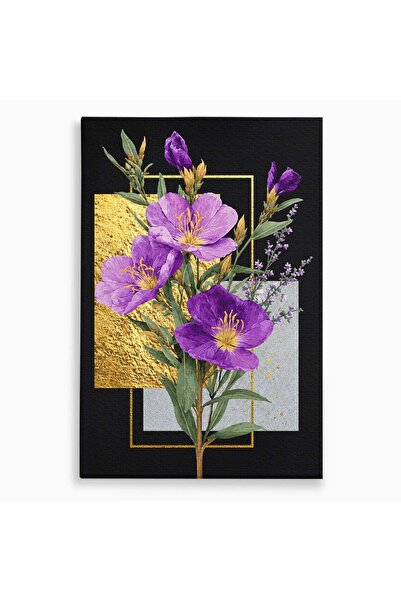 Luxcanva Tablou Canvas Flori Aurii si Mov 70x100 cm pe Sasiu Lemn Flori Auriu...