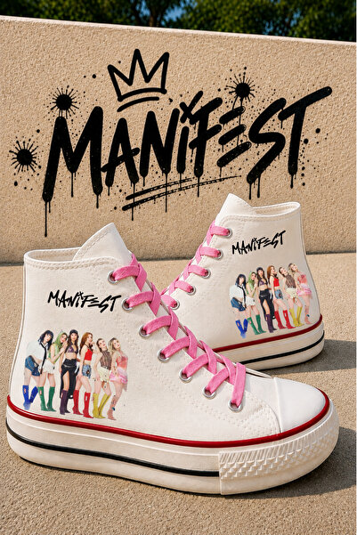 MECH BUTİK Manifest Printed White High-Top School Shoes Sneaker Sports Shoes