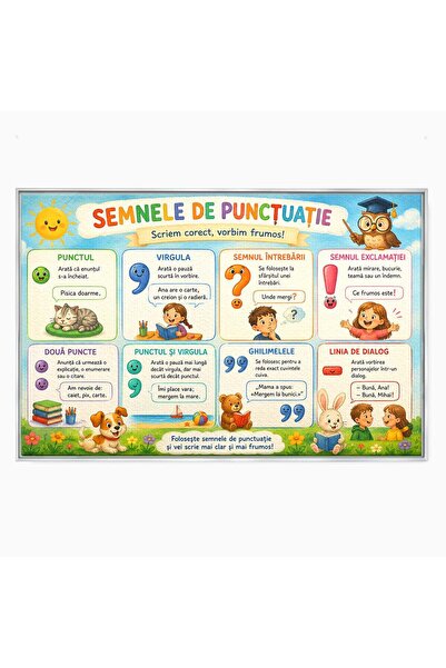 Luxcanva Tablou Canvas Semnele De Punctuatie 60x40 cm cu Rama Argintiu Educat...